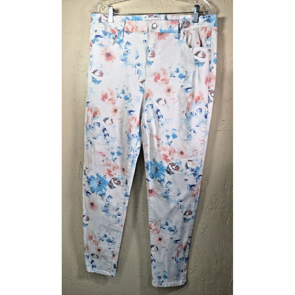 Truth + Theory Womens White Floral Skinny Jeans Size 16 High Rise Stretch Denim